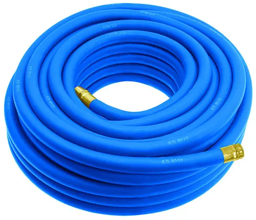 A blue hose with a yellow end.