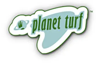 A green and white logo for planet turf.